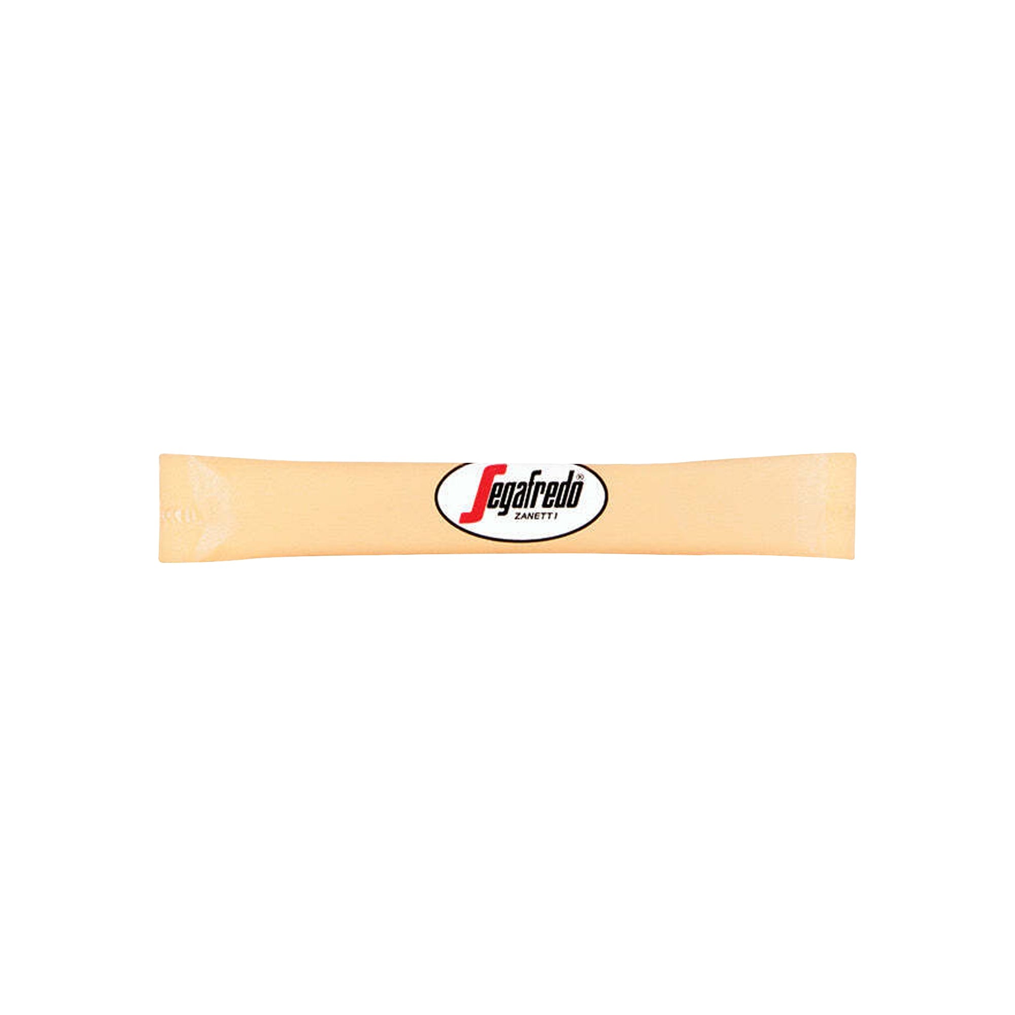 A single beige sugar packet with a Segafredo Zanetti logo in the center, part of the Segafredo Zanetti Segafredo Branded Sugar Stix collection, offering both raw and refined white options.