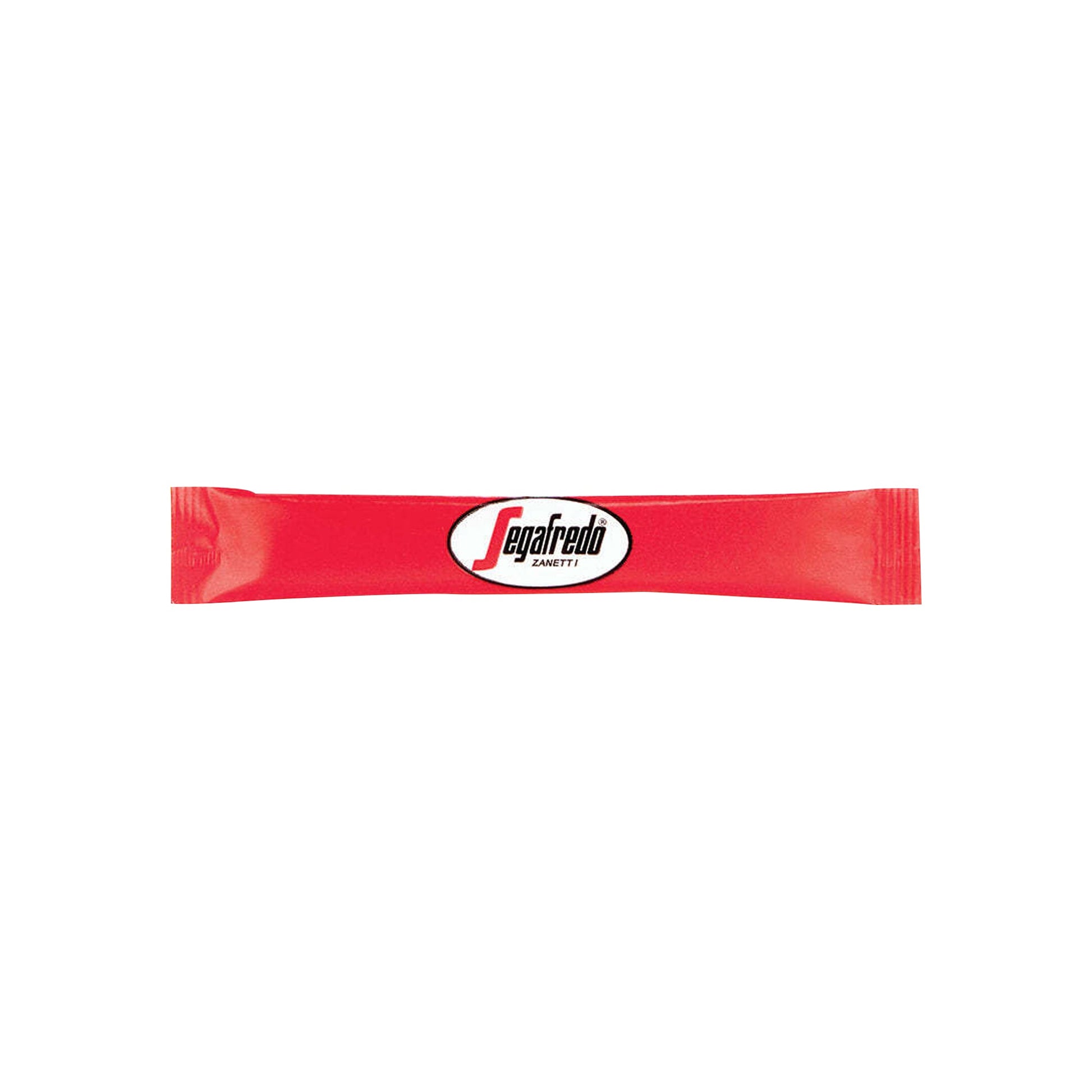 A red single-serve Segafredo Zanetti Branded Sugar Stix packet with a white and black circular logo in the center. Available in cases of 2000 units per case.
