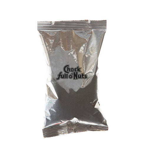 A silver foil packet labeled "Chock full o'Nuts Southern Pecan Flavored Coffee Medium Roast" on the front. It looks like the product description is missing; could you please provide it so I can help identify the important SEO keywords?