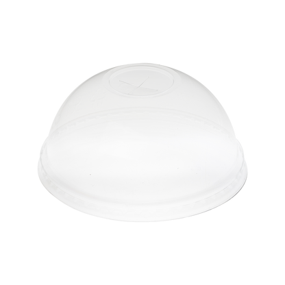 A clear dome lid with a circular cutout on top, perfect for covering food or beverage containers. This strawless Segafredo Zanetti Beverage Lid ensures your drinks stay fresh and spill-free.