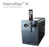 Black NITRO ON TAP X BY SZ machine by Segafredo Zanetti for dispensing nitro cold brew coffee, featuring an external quick connect and a tap handle labeled "Nitro Cold Brew," utilizing nitrogen sourcing for that perfect pour.